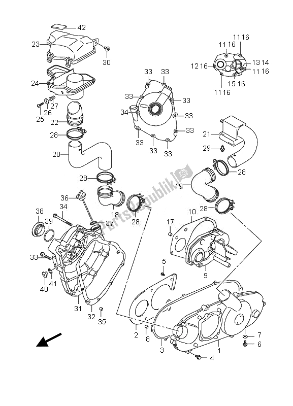 All parts for the Crankcase Cover of the Suzuki LT Z 90 4T Quadsport 2010