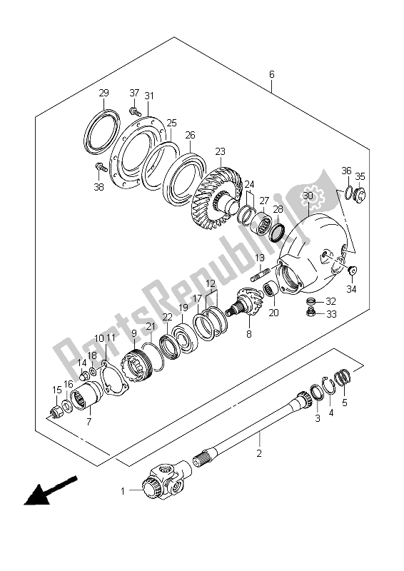 All parts for the Propeller Shaft & Final Drive Gear of the Suzuki VZ 1500 Intruder 2009