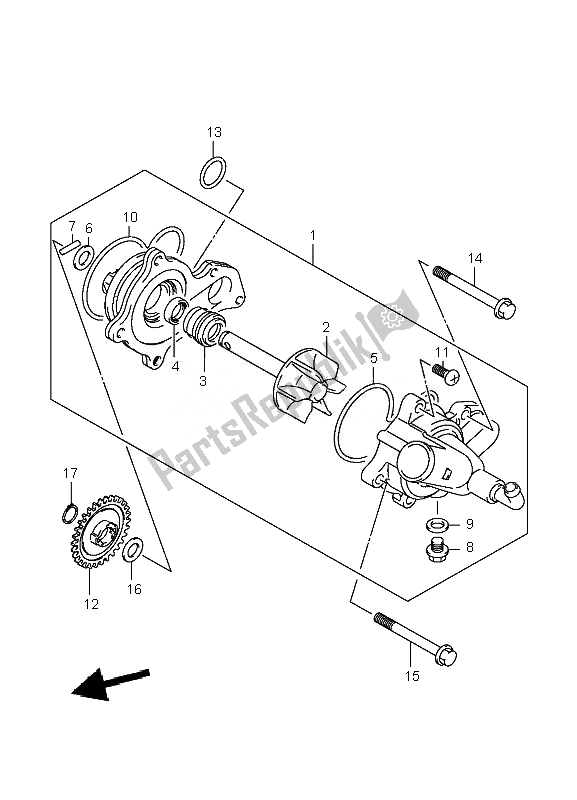 All parts for the Water Pump of the Suzuki LT A 700X Kingquad 4X4 2007