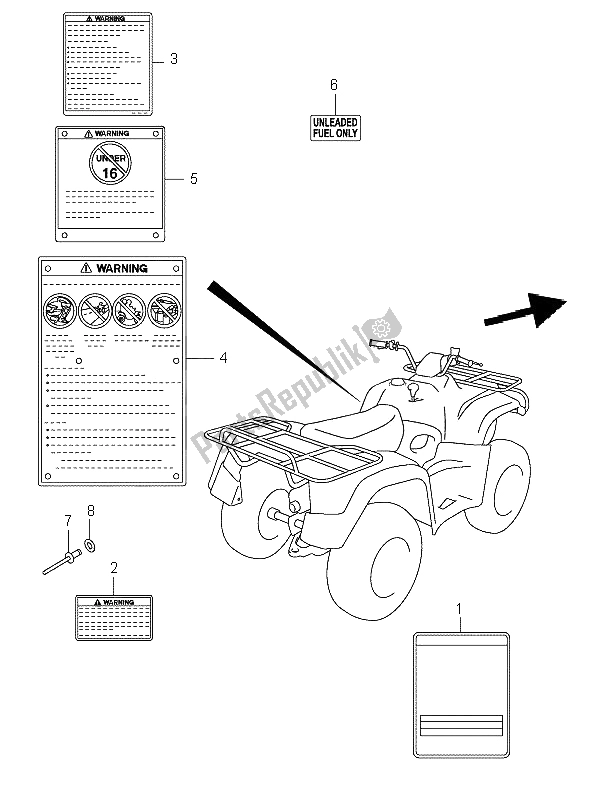 All parts for the Label of the Suzuki LT A 400F Eiger 4X4 2002