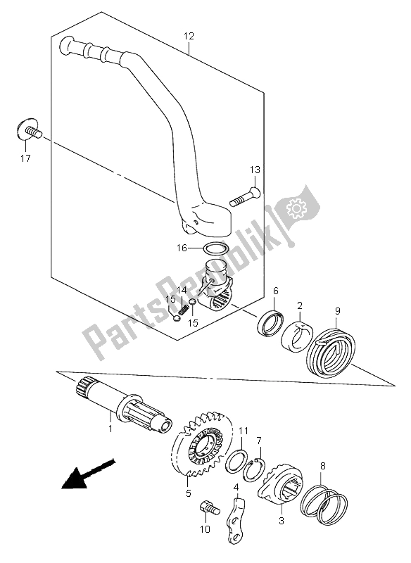 All parts for the Kick Starter of the Suzuki RM 250 2002