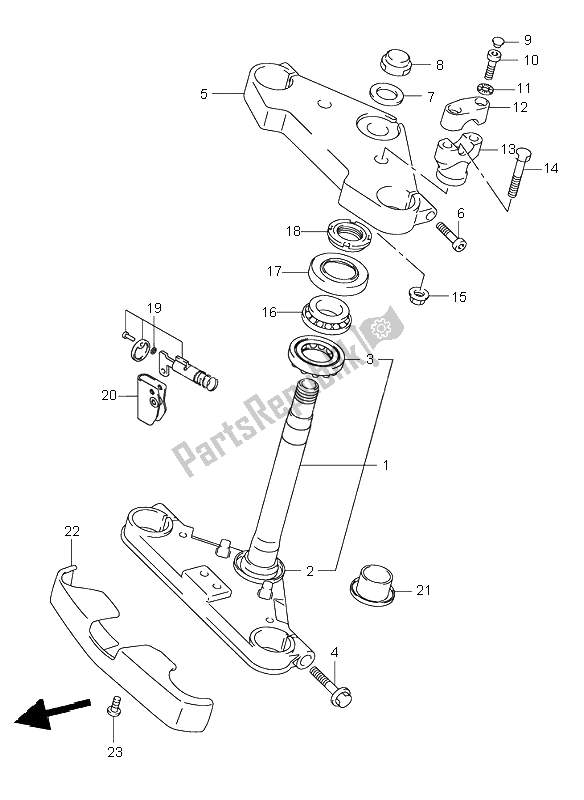 All parts for the Front Fork Bracket of the Suzuki VL 250 Intruder 2001