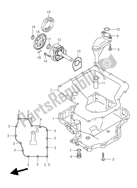 All parts for the Oil Pan & Oil Pump of the Suzuki GSX 1300R Hayabusa 1999