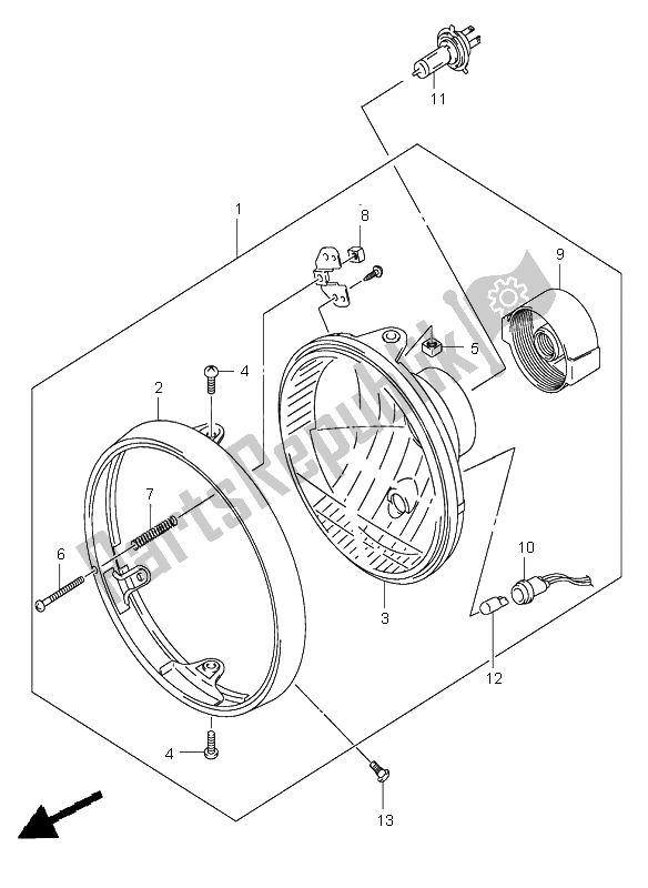 All parts for the Headlamp (sv1000-u1-u2 E2-e19) of the Suzuki SV 1000 NS 2005