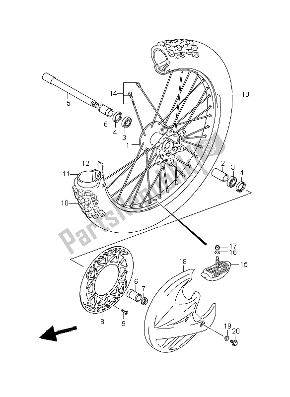 All parts for the Front Wheel of the Suzuki RM 250 2007