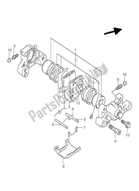 All parts for the Rear Caliper of the Suzuki GSX 1300R Hayabusa 1999