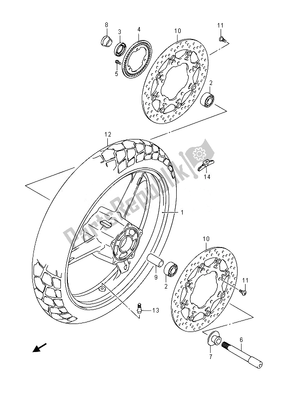 All parts for the Front Wheel of the Suzuki DL 650A V Strom 2014