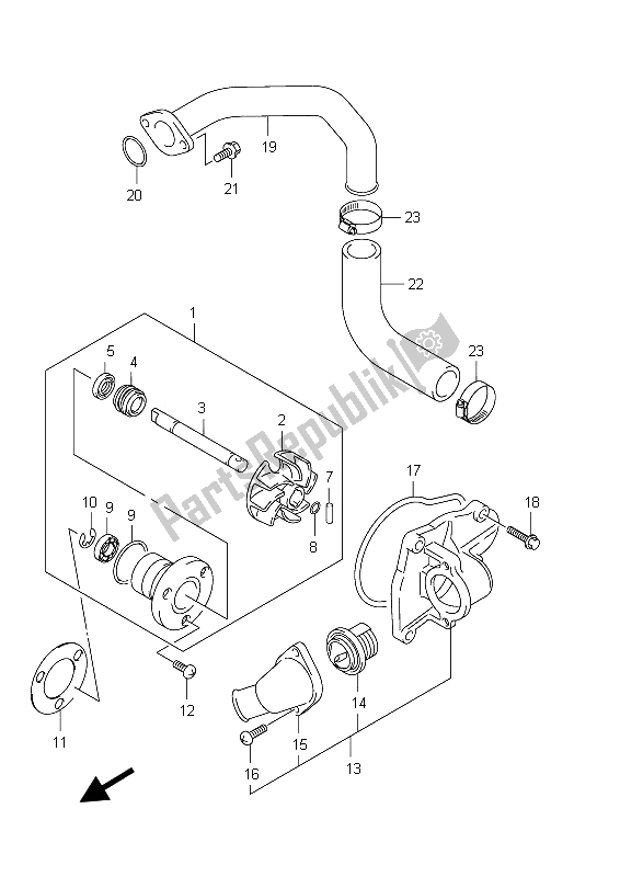 All parts for the Water Pump of the Suzuki VZ 800 Intruder 2012