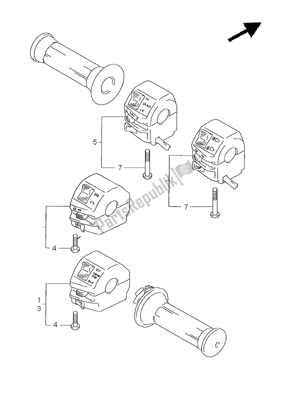 All parts for the Handle Switch of the Suzuki GN 125E 1997