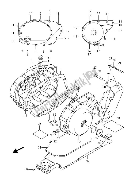 All parts for the Crankcase Cover (vl800b E19) of the Suzuki VL 800B Intruder 2014