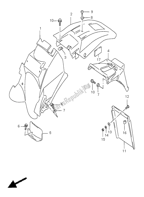 All parts for the Rear Fender of the Suzuki DR 650 SE 1998