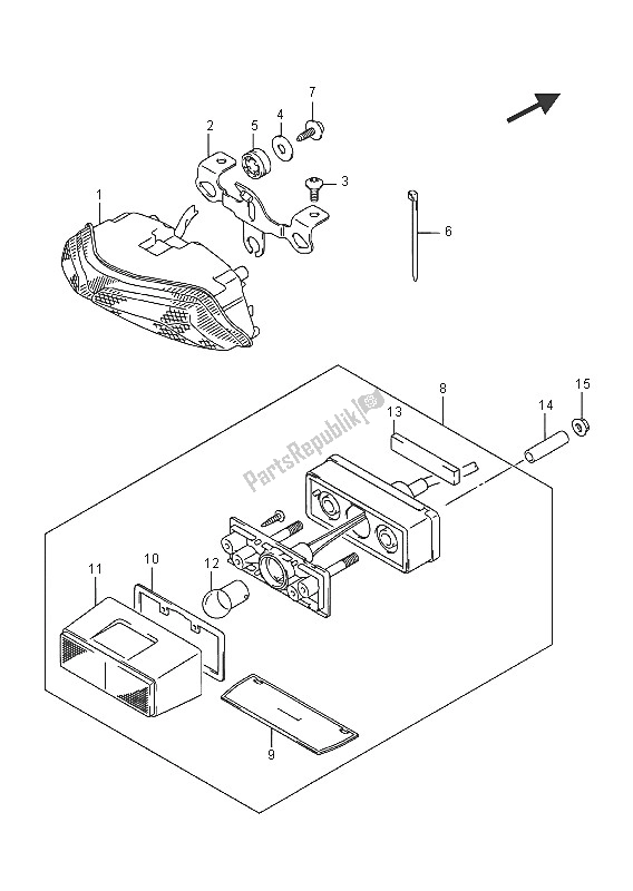 All parts for the Rear Combination Lamp of the Suzuki GSX R 600 2016