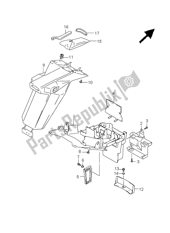 Alle onderdelen voor de Achterspatbord (zonder Abs) van de Suzuki SV 650 SA 2010 Alle onderdelen voor de Achterspatbord (zonder Abs) van de Suzuki SV 650 SA 2010
