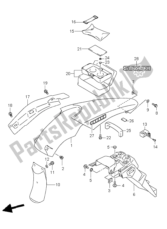 Tutte le parti per il Parafango Posteriore del Suzuki DR Z 400S 2004