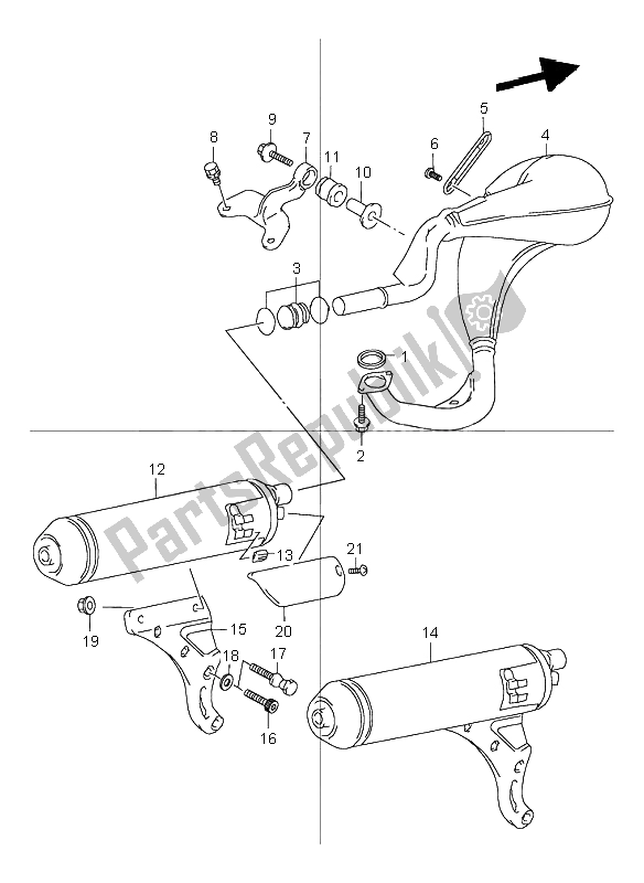 All parts for the Muffler of the Suzuki TR 50S Street Magic 1999