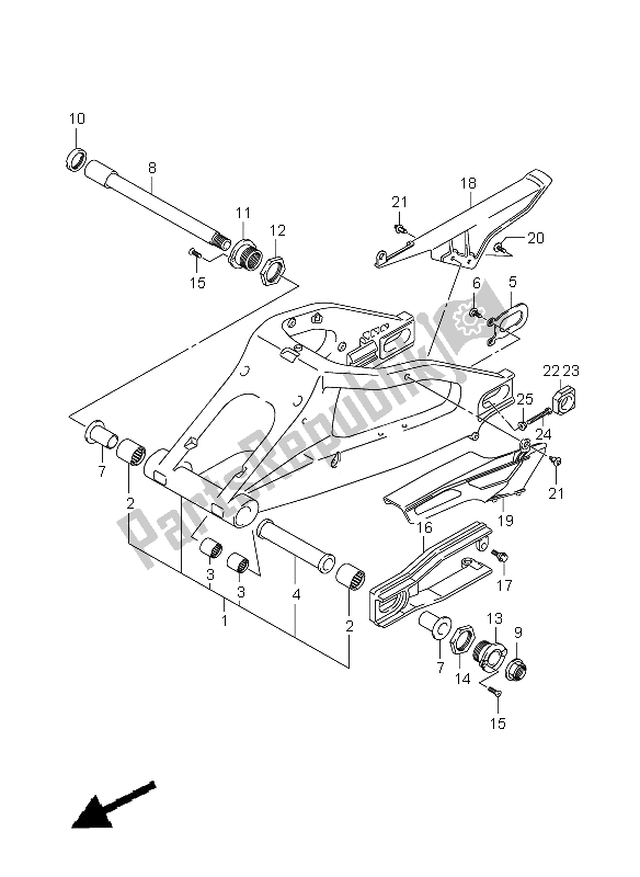 All parts for the Rear Swinging Arm of the Suzuki GSX R 1000 2005