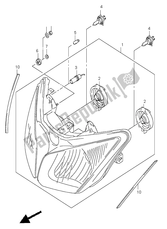 All parts for the Headlamp (e19-p37) of the Suzuki DL 1000 V Strom 2002