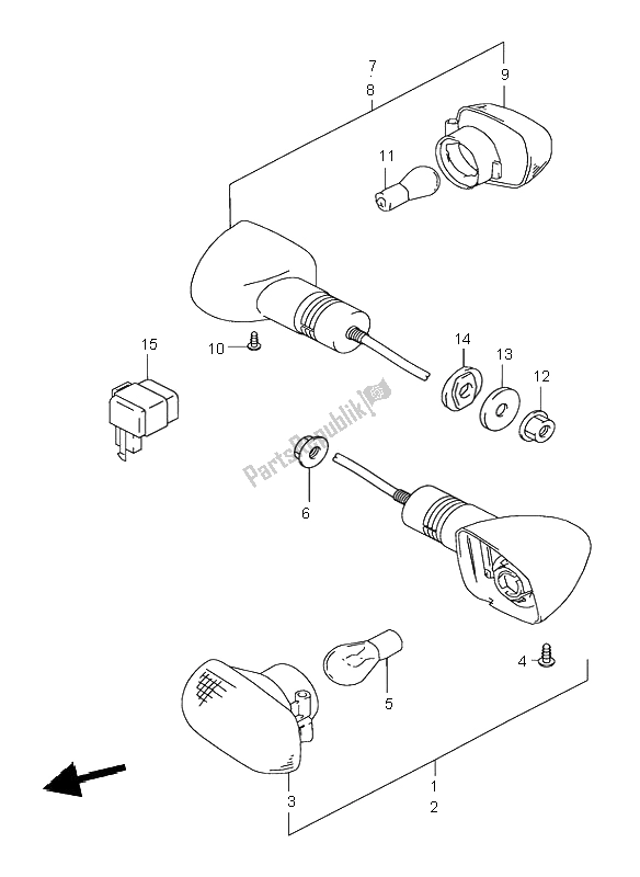 All parts for the Turnsignal Lamp of the Suzuki GS 500H 2001