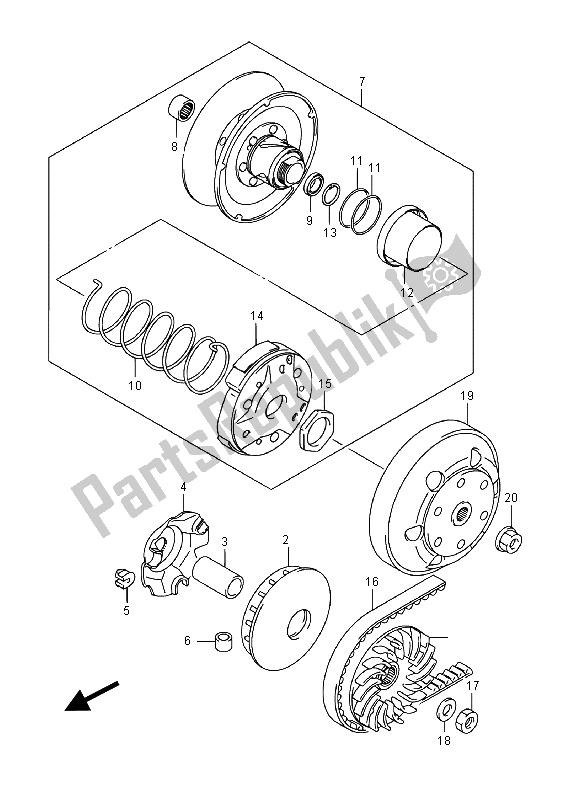 All parts for the Transmission (1) of the Suzuki UH 200A Burgman 2015