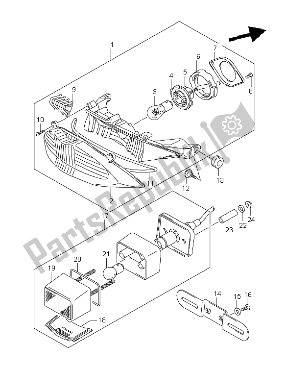 All parts for the Rear Combination Lamp (gsf650a-sa-ua-sua) of the Suzuki GSF 650 Nsnasa Bandit 2005