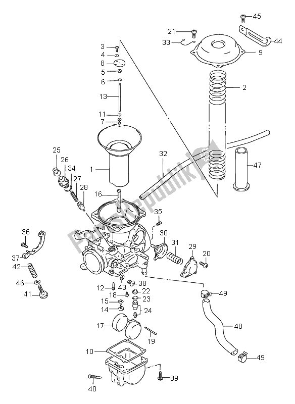 All parts for the Carburetor (rear E18) of the Suzuki VS 800 Intruder 2000