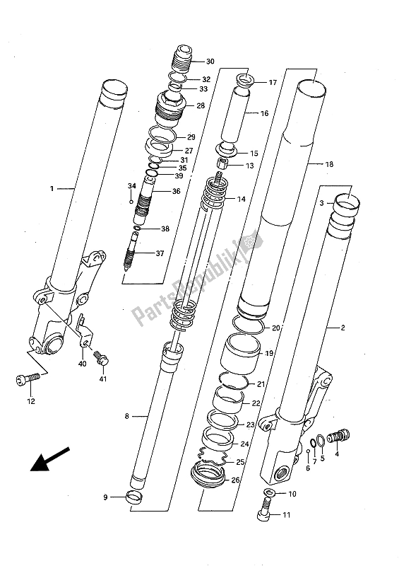 All parts for the Front Damper of the Suzuki GSX R 750 1991