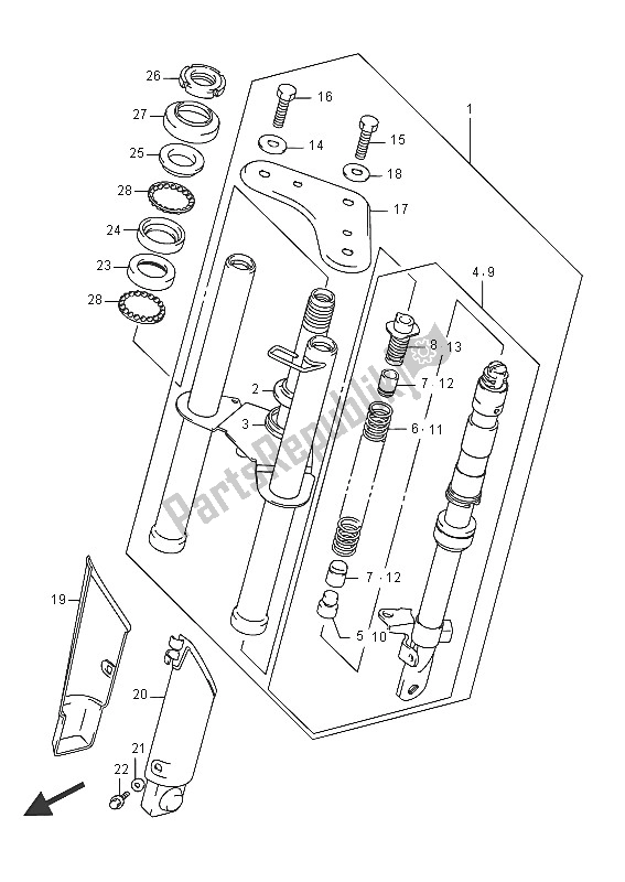 All parts for the Front Fork of the Suzuki DR Z 70 2016