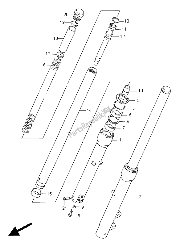 All parts for the Front Damper (p37) of the Suzuki LS 650 Savage 2000