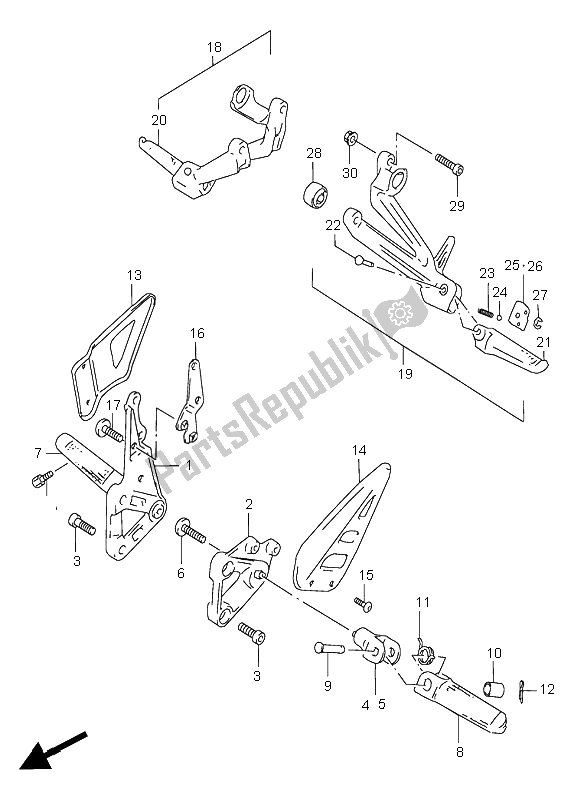 All parts for the Footrest of the Suzuki GSX R 750 1997