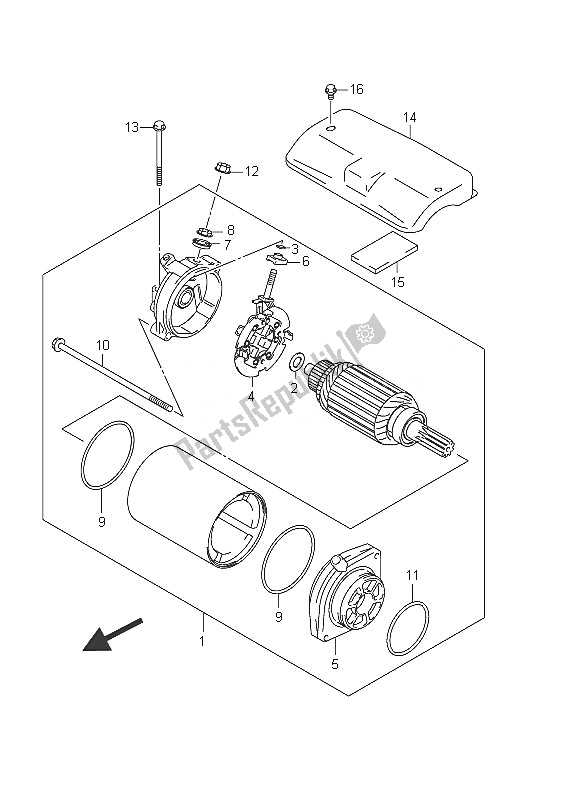 All parts for the Starting Motor of the Suzuki C 800 VL Intruder 2011