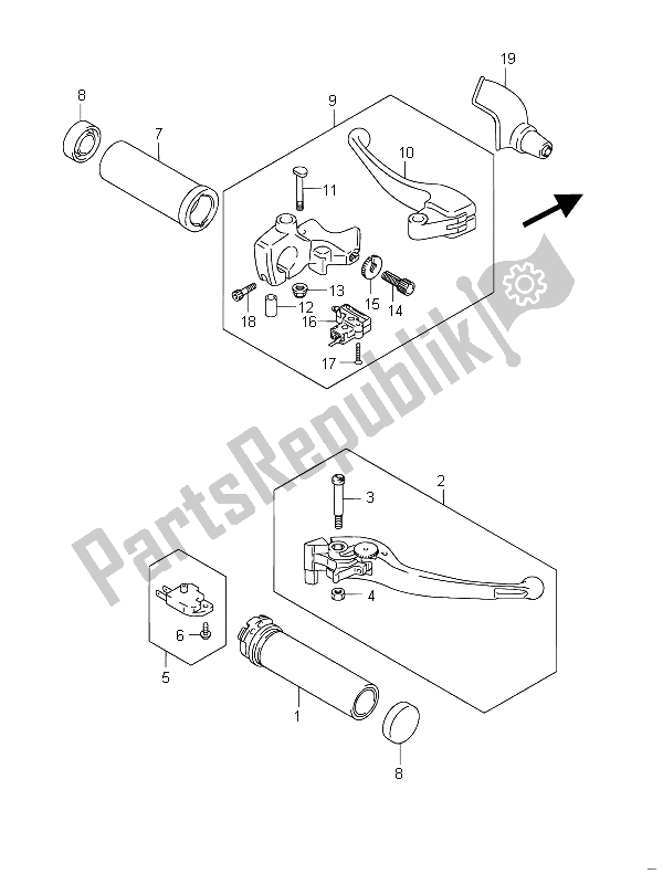 All parts for the Handle Lever (vzr1800z E19) of the Suzuki VZR 1800 NZR M Intruder 2011