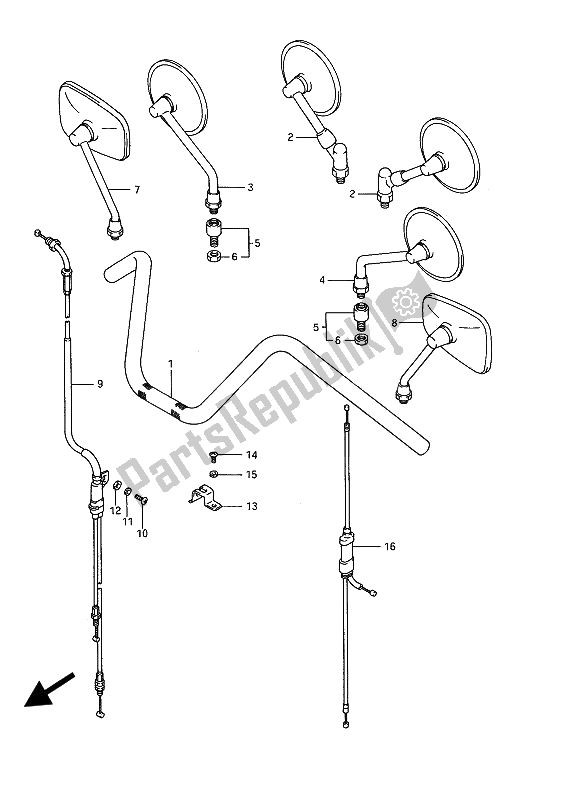 All parts for the Handlebar of the Suzuki VS 1400 GLP Intruder 1989