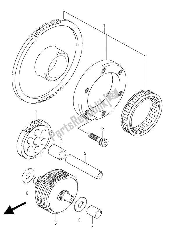 All parts for the Starter Clutch of the Suzuki DL 1000 V Strom 2005