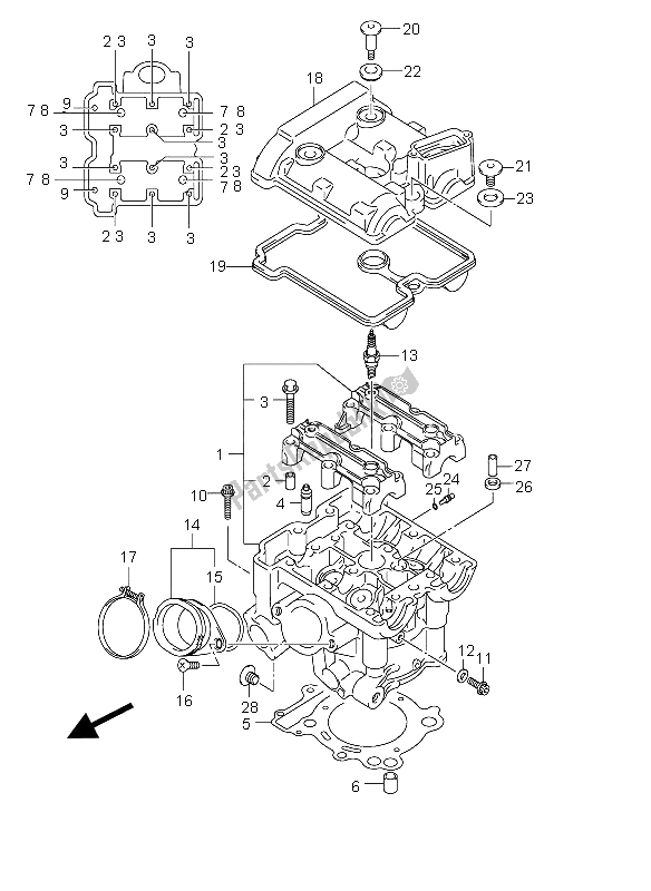 Tutte le parti per il Testata Posteriore del Suzuki DL 650 V Strom 2004