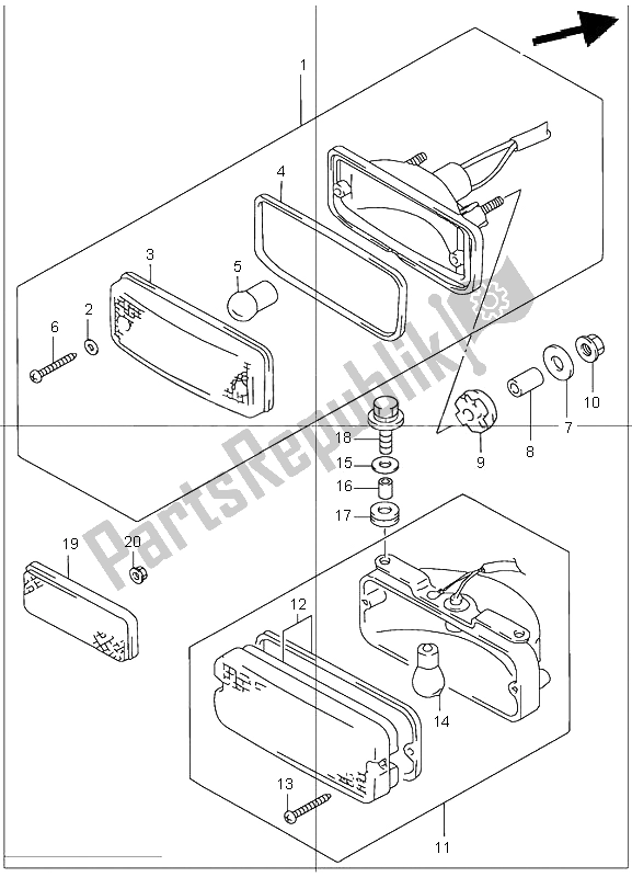 Tutte le parti per il Fanale Posteriore (e17) del Suzuki LT F 300F Kingquad 4X4 2000