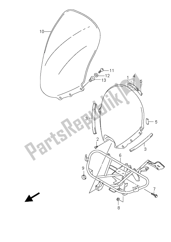 All parts for the Windscreen of the Suzuki UH 200 Burgman 2008