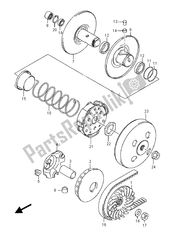 All parts for the Transmission (1) of the Suzuki UH 125A Burgman 2015