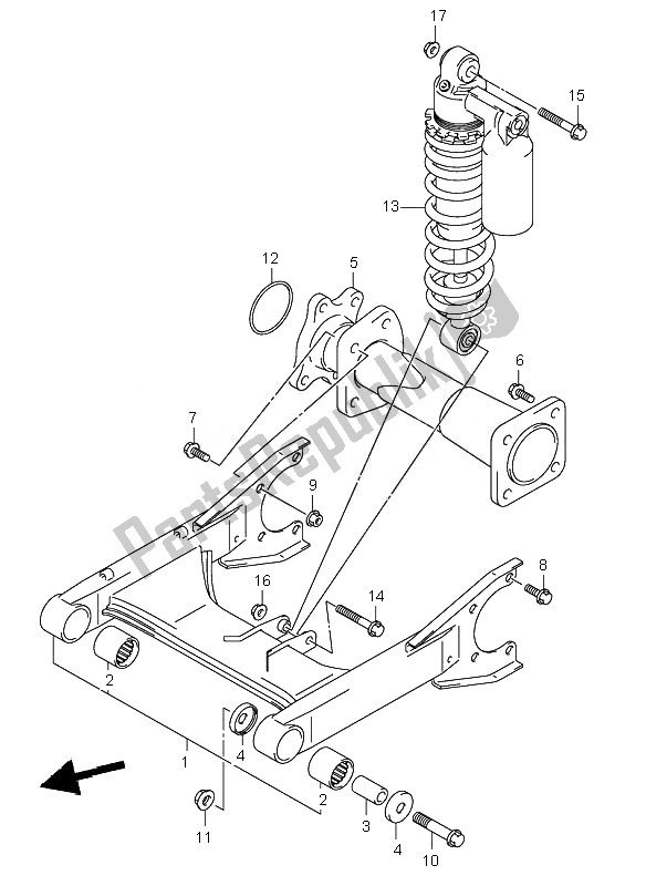 All parts for the Rear Swingingarm of the Suzuki LT Z 250 Quadsport 2007