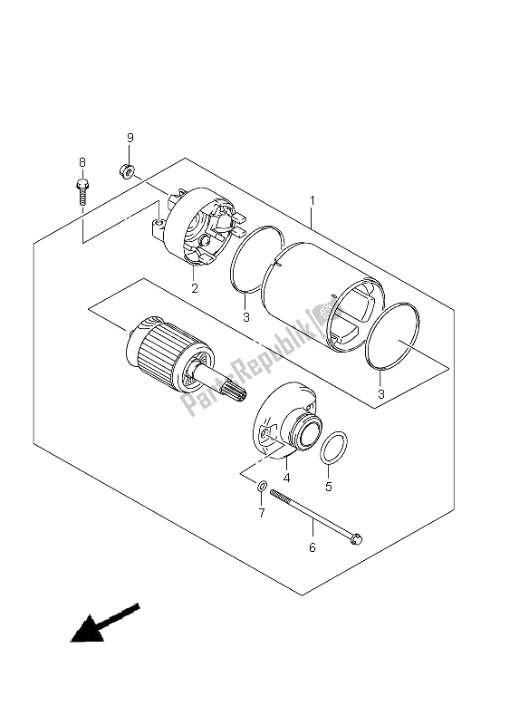 All parts for the Starting Motor of the Suzuki GSF 1250A Bandit 2011