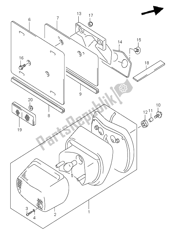 All parts for the Rear Combination Lamp of the Suzuki VL 1500 Intruder LC 2008