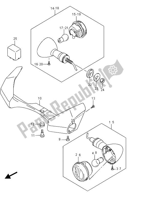 Tutte le parti per il Indicatore Di Direzione (vzr1800uf E19) del Suzuki VZR 1800 BZ M Intruder 2015