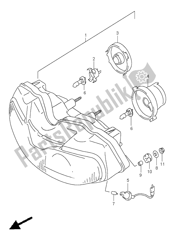 All parts for the Headlamp (e4-e18-e22-e25-e34) of the Suzuki TL 1000S 1999