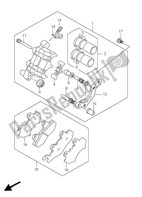 All parts for the Front Caliper of the Suzuki LT R 450Z Quadracer 2010