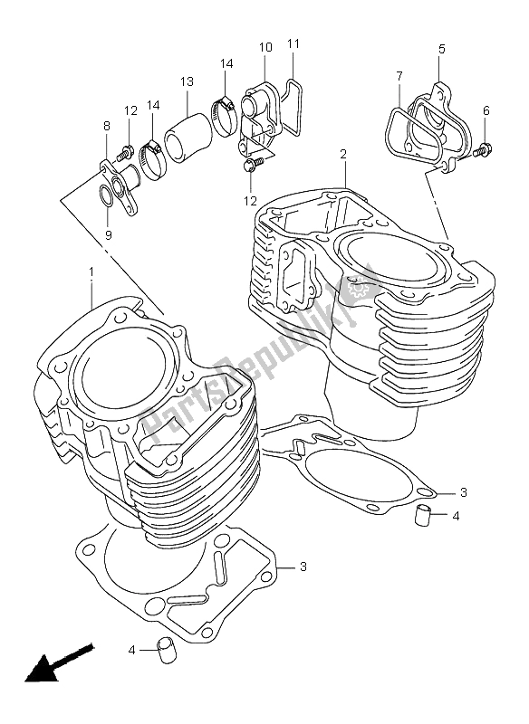 All parts for the Cylinder of the Suzuki VL 800 Volusia 2002