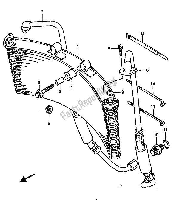 All parts for the Oil Cooler of the Suzuki GSX R 1100 1989