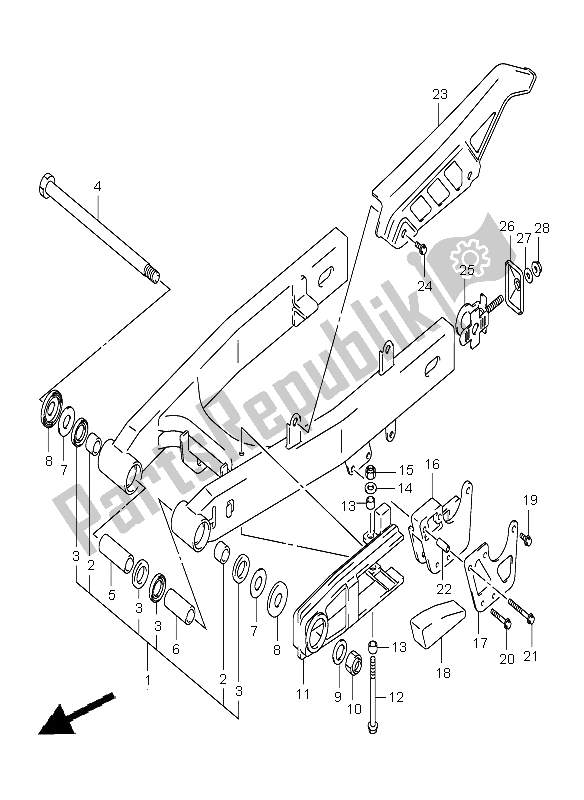 Tutte le parti per il Braccio Oscillante Posteriore del Suzuki DR Z 125 SW LW 2004