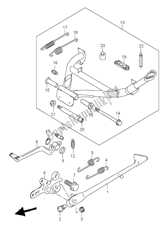 All parts for the Stand of the Suzuki GSX 1300 RZ Hayabusa 2003