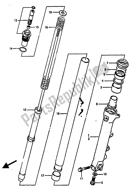 All parts for the Front Damper (e24) of the Suzuki GSX R 1100 1990