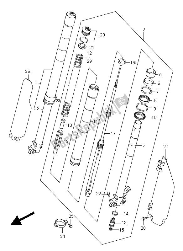 All parts for the Front Damper of the Suzuki RM 250 2001