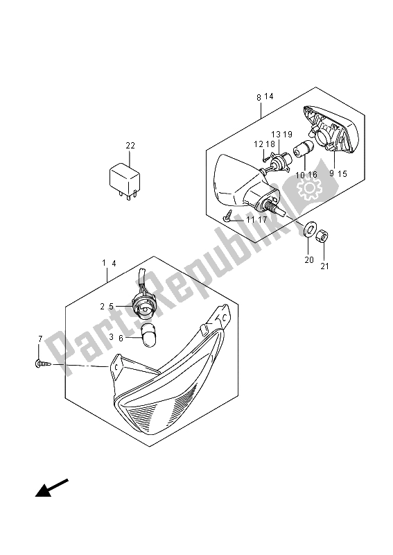 All parts for the Turnsignal Lamp of the Suzuki GW 250 Inazuma 2015